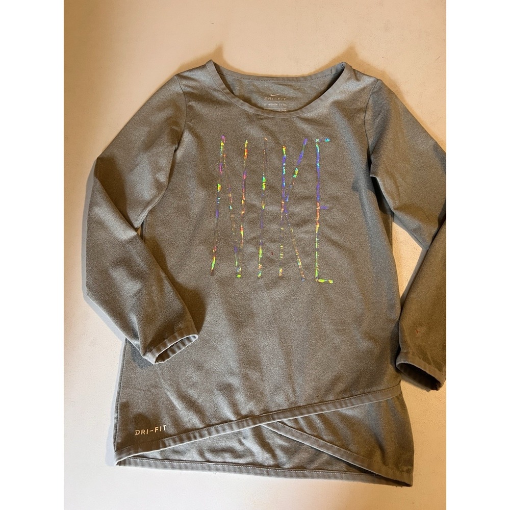 NIKE Girls Kids Size 4T Shirt Top Tee Long Sleeve Wicking Gray Dri Fit